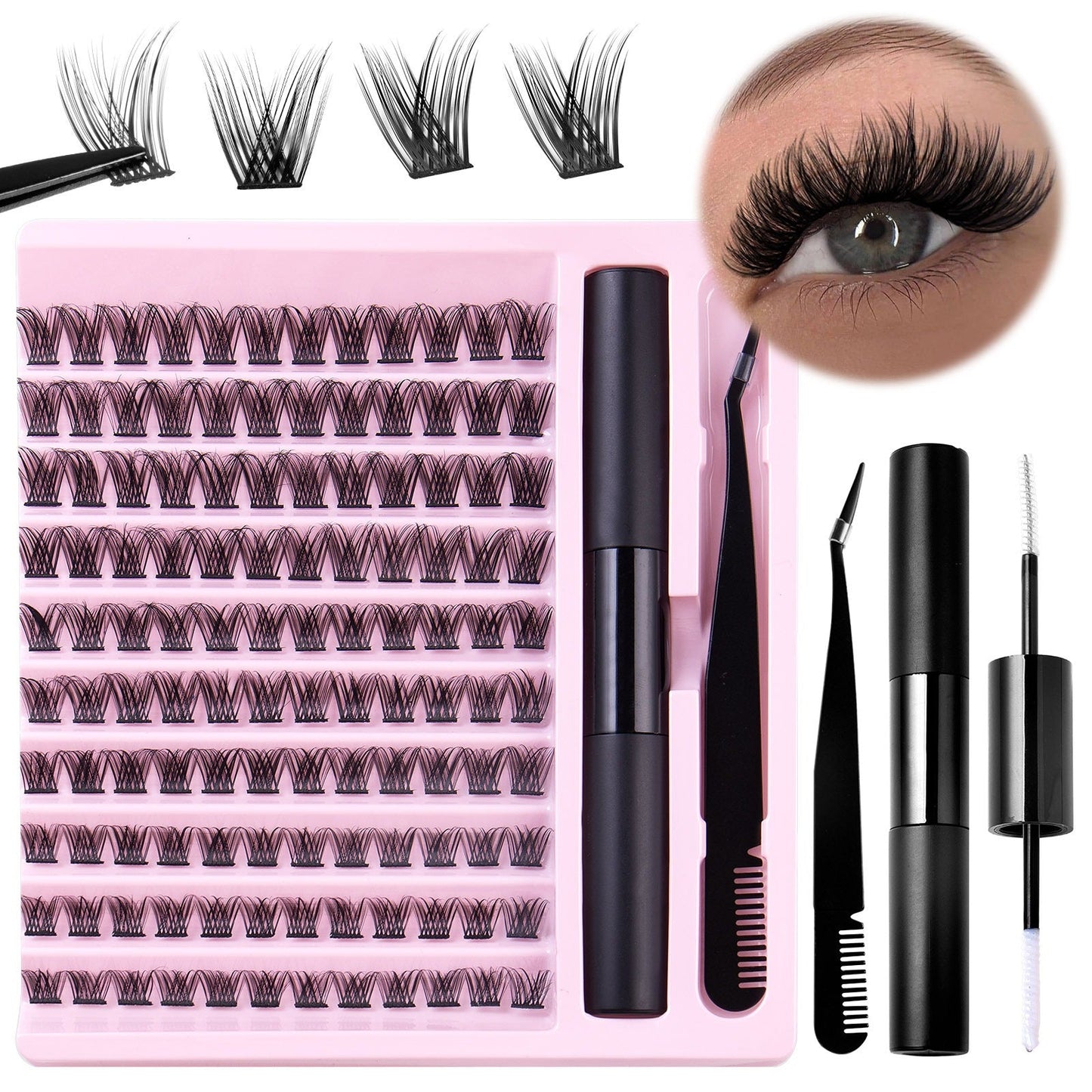 Eyelash DIY Eyelash Extensions Kit Private Label Lash Clusters DIY with Bond Seal Glue and Tweezers Set